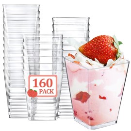 Eupako 160 Pack 5 OZ Plastic Mini Dessert Cups - Clear Small Parfait Cups, Square Appetizer Cups for Fruit, Pudding, Mousse, Ice Cream, Party, Wedding, Valentine\'s Day