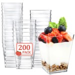Eupako 200 Pack 5 OZ Plastic Mini Dessert Cups - Clear Small Parfait Cups, Square Appetizer Cups for Fruit, Pudding, Mousse, Ice Cream, Party, Wedding, Valentine\'s Day