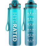 QLUR Water Bottle with Straw, 32oz Motivational Water Bottles with Time Marker to Drink, Tritan BPA Free, 1L Sports Water Bottle with Carry Strap LeakProof for Women Gym Fitness Outdoor (1 Pack)