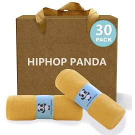 HIPHOP PANDA Baby Washcloths, Rayon Made from Bamboo - 2 Layer Ultra Soft Absorbent Newborn Bath Face Towel - Reusable Baby Wipes for Delicate Skin - Honey, 30 Pack