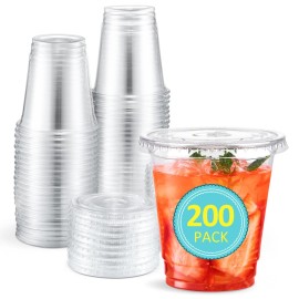 Eupako 200 Sets 8 OZ Plastic Cups with Lids - 8 Ounce Clear Disposable Cups with Lids, Cold Drink Containers for Beverage, Parfait, Smoothie, Milkshake, Juice