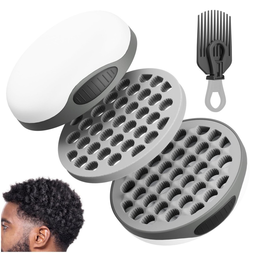 WTTORDE Silicone Curl Brush with Pick Comb, Hair Twist Curling Comb for Afro Curls, Small Holes Curler for Men Women Boy Girl, Gray, 1 Piece