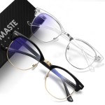 AOMASTE Blue Light Blocking Glasses Vintage Half Frame UV Clear Lens Anti Eyestrain Computer Gaming Glasses for Women Men (E-black Gold +crystal Silver)
