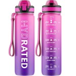 QLUR Water Bottle with Straw, 32oz Motivational Water Bottles with Time Marker to Drink, Tritan BPA Free, 1L Sports Water Bottle with Carry Strap LeakProof for Women Gym Fitness Outdoor (1 Pack)