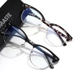 AOMASTE Blue Light Blocking Glasses Vintage Half Frame UV Clear Lens Anti Eyestrain Computer Gaming Glasses for Women Men (E-matte Black Silver+-leopard Silver)