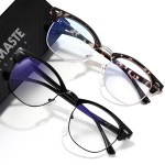 AOMASTE Blue Light Blocking Glasses Vintage Half Frame UV Clear Lens Anti Eyestrain Computer Gaming Glasses for Women Men (E-bright Black+leopard Silver)
