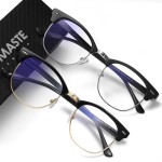 AOMASTE Blue Light Blocking Glasses Vintage Half Frame UV Clear Lens Anti Eyestrain Computer Gaming Glasses for Women Men (E-matte Black Silver+black Gold)