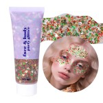DAGEDA Christmas Body Glitter Gel, Gold Red Green Face Hair Glitter Makeup, Christmas Tattoos Accessories,Holographic Chunky Glitters, Shimmer Face Paint Singer Concert Rave Accessories 50ml
