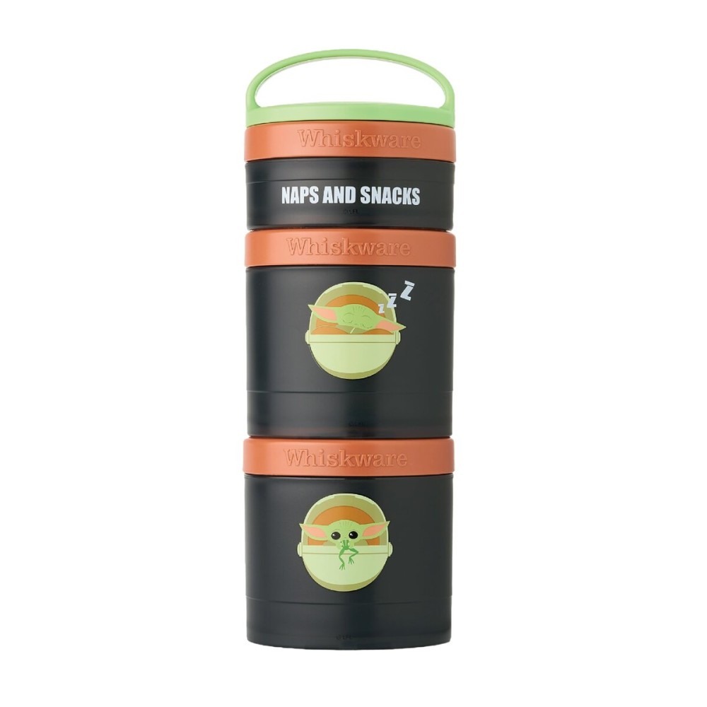 Whiskware Star Wars Stackable Snack Containers for Kids and Toddlers, 3 Stackable Snack Cups for School and Travel, The Child NAPS & Snacks - Green/Orange/Grey