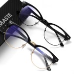 AOMASTE Blue Light Blocking Glasses Vintage Half Frame UV Clear Lens Anti Eyestrain Computer Gaming Glasses for Women Men (E-black Gold +bright Black)