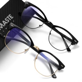 AOMASTE Blue Light Blocking Glasses Vintage Half Frame UV Clear Lens Anti Eyestrain Computer Gaming Glasses for Women Men (E-black Gold +bright Black)