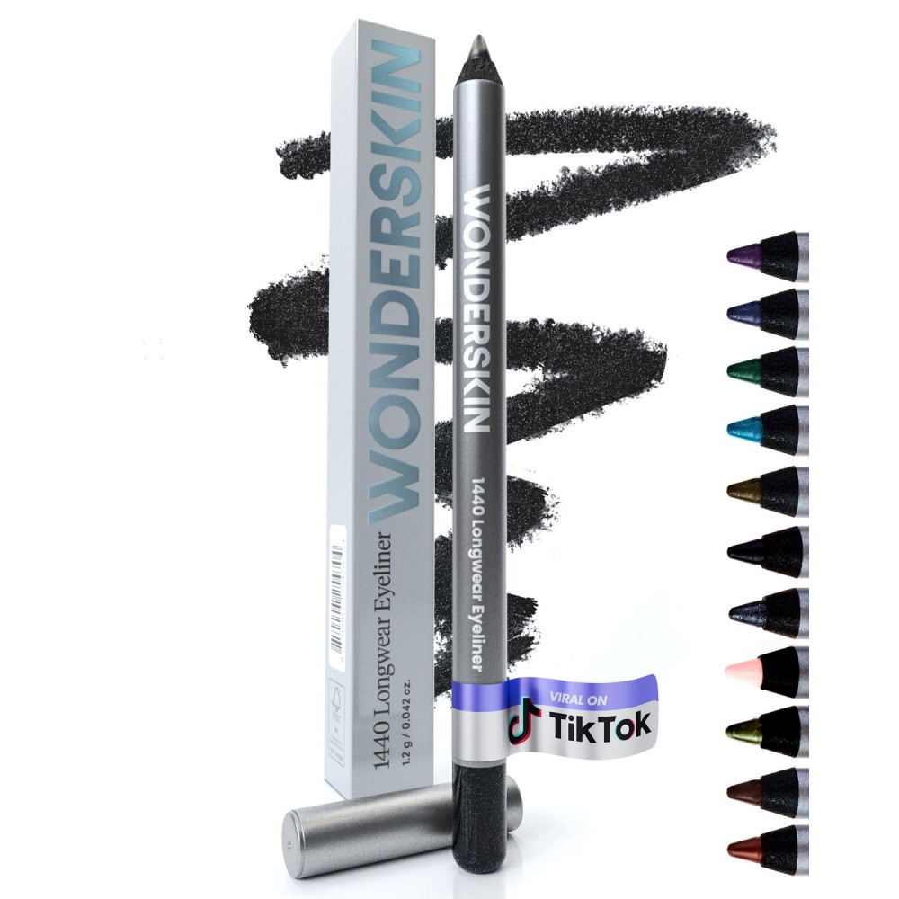 Wonderskin Eyeliner Pencil, 1440 Longwear Black Glitter Eyeliner Pencil - Waterproof, Sharpenable & Smudge Proof