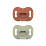 Color Essence SX PRO Silicone Baby Pacifier 2Pk, Made with 100% Soft Silicone, Baby Essentials Perfect for Breastfeeding Babies, Designed in Spain, 6-18 Mths, Orange/Green