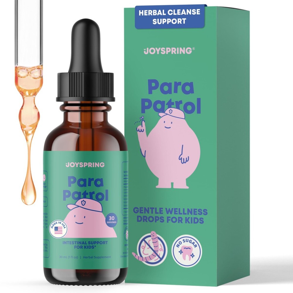 JoySpring ParaPatrol Kids Herbal Blend - Alcohol-Free Liquid Supplement with Black Walnut and Wormwood Extract | Supports Digestive Health | Natural Raspberry Flavor - 30 Servings