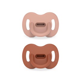 Color Essence SX PRO Silicone Baby Pacifier 2Pk, Made with 100% Soft Silicone, Baby Essentials Perfect for Breastfeeding Babies, Designed in Spain, 6-18 Mths, Nude/Orange