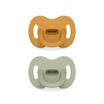 Color Essence SX PRO Silicone Baby Pacifier 2Pk, Made with 100% Soft Silicone, Baby Essentials Perfect for Breastfeeding Babies, Designed in Spain, 6-18 Mths, Mustard/Green