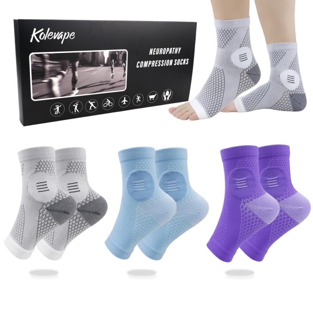 KOLEVAPE 3 Pairs Neuropathy Socks for Women & Men,Nano Comprex Ankle Sleeves Protection Elastic Socks,Soothe Socks for Neuropathy Pain,Anti Fatigue Compression Foot Sleeve Brace Socks
