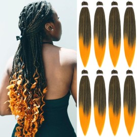 Alrence Pre Stretched Braiding Hair Long Braid 30 Inch 8 Packs Professional Braiding Hair Extensions Synthetic Crochet Twist Braids (30 Inch, 1B/Orange)