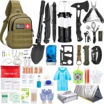 Emergency Survival Kit, 151 Pcs Survival Gear First Aid Kit, Outdoor Trauma Bag with Tactical Flashlight Knife Pliers Pen Blanket Bracelets Compass for Camping Earthquake or Adventures (Khaki)