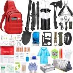 Emergency Survival Kit, 151 Pcs Survival Gear First Aid Kit, Outdoor Trauma Bag with Tactical Flashlight Knife Pliers Pen Blanket Bracelets Compass for Camping Earthquake or Adventures (Red)
