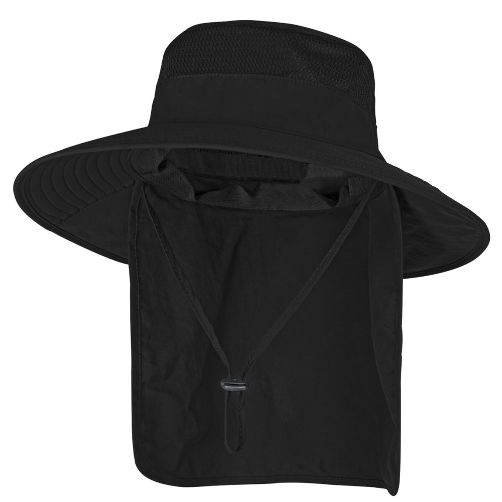 Sun Hats for Men Women Fishing Hat UPF 50+ Breathable Wide Brim Bucket Hats Summer UV Protection Safari Hat with Neck Flap Black