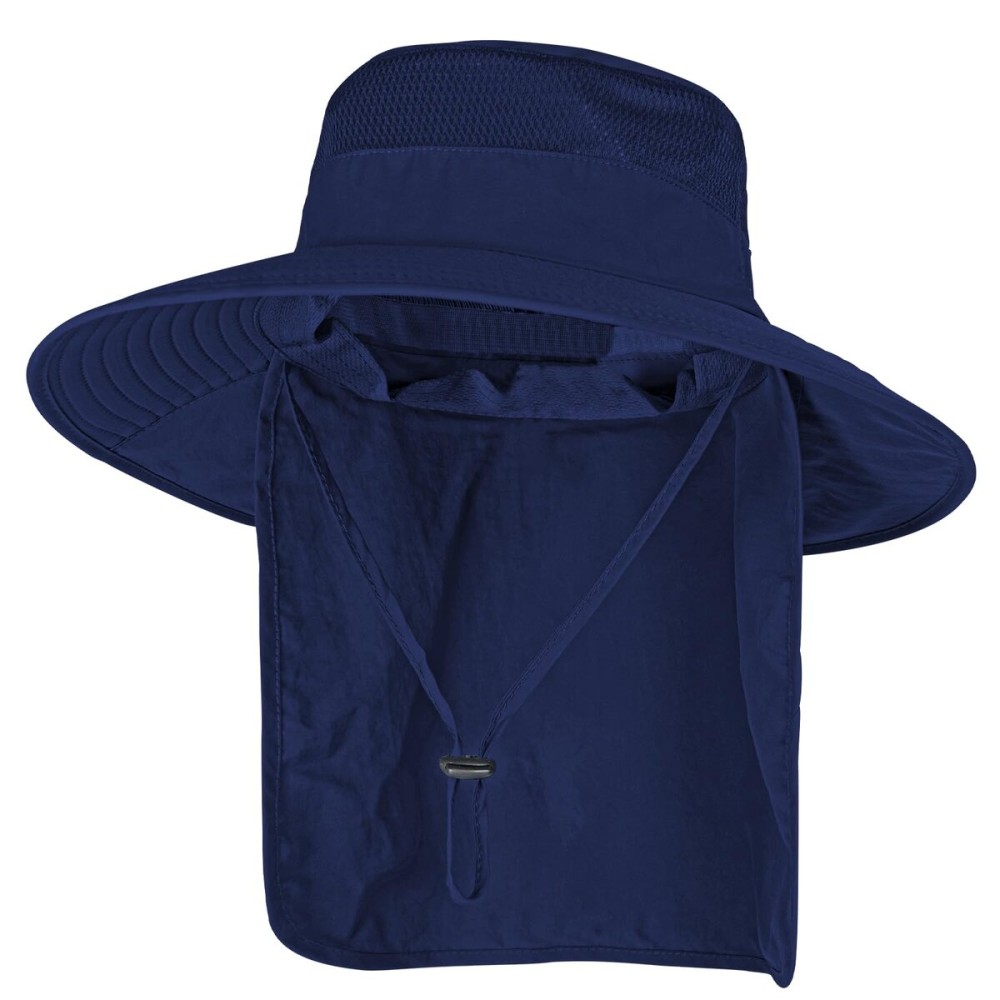 Sun Hats for Men Women Fishing Hat UPF 50+ Breathable Wide Brim Bucket Hats Summer UV Protection Safari Hat with Neck Flap Navy Blue
