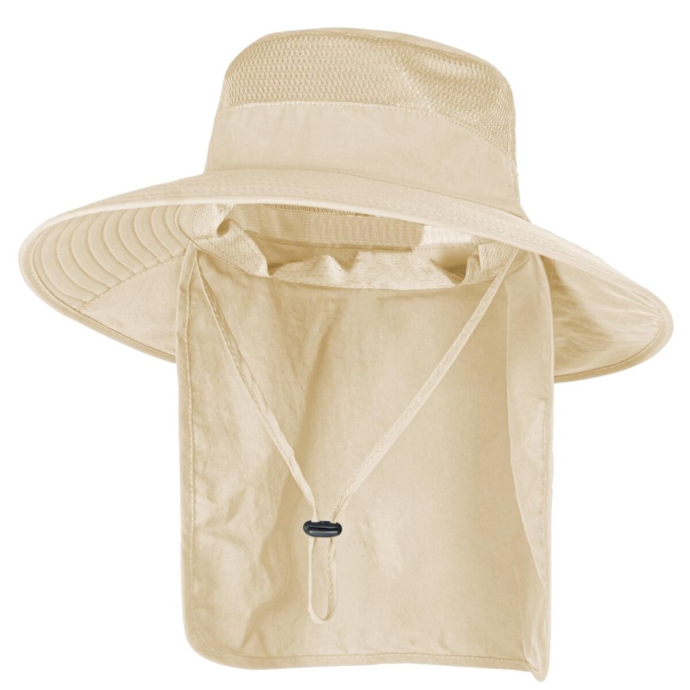 Sun Hats for Men Women Fishing Hat UPF 50+ Breathable Wide Brim Bucket Hats Summer UV Protection Safari Hat with Neck Flap Beige