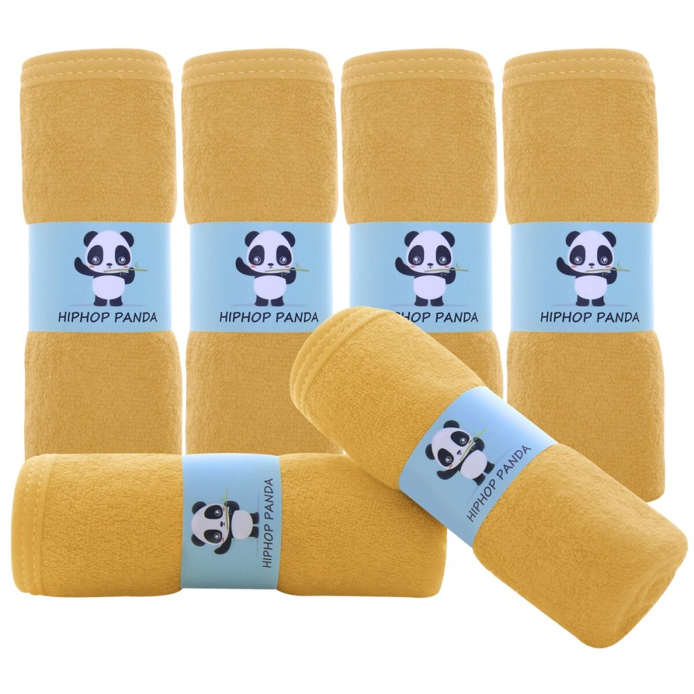 HIPHOP PANDA Baby Washcloths, Rayon Made from Bamboo - 2 Layer Ultra Soft Absorbent Newborn Bath Face Towel - Reusable Baby Wipes for Delicate Skin - Honey, 6 Pack