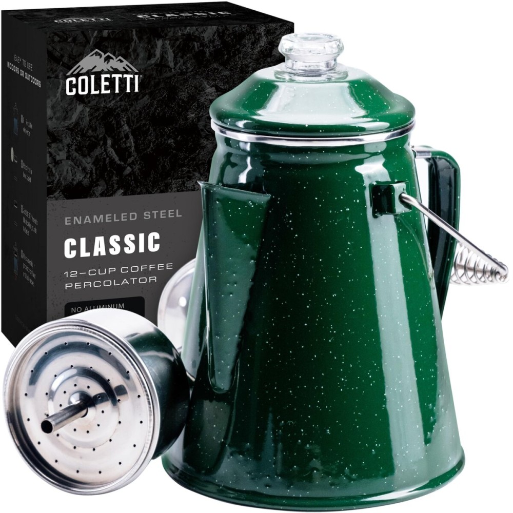COLETTI Classic Percolator Coffee Pot - The Most Nostalgic Camping Coffee Pot, Now Modernized [Green Enamel, 12 Cup]