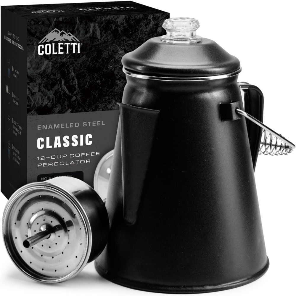 COLETTI Classic Percolator Coffee Pot - The Most Nostalgic Camping Coffee Pot, Now Modernized [Matte Gray Enamel, 12 Cup]