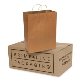 Prime Line Packaging Brown Paper Bags, Kraft Paper Bags with Handles for Shopping, Merchandise, Retail, Small Business, Bulk, 13x7x17, 50 Pack
