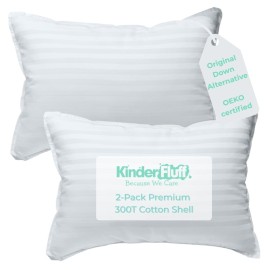 kinder Fluff Children Pillows for Bed (2X) - The Only Kids Pillow 300T Cotton Shell & Down Alternative Fill - Travel Pillow for Children Bedding Set Sleeping Pillow Floor Bed Pillows (14x20in - White)