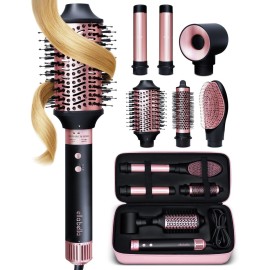 ELLA BELLA 6 in 1 Professional Hot Air Styler  Powerful Hair Dryer & Straightener Set  Styling Without Heat Damage  Fast Drying Curling Volumizing Straightening  Includes Protective Travel Case