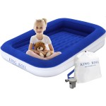 King Koil Luxury Toddler Inflatable Child Airbed, Travel Bed with Built-in Safety Bumper, Portable Air Mattress for Kids, Includes High-Speed Pump - Blue