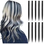 RINBOOOL Black Hair Extensions Clip in for Kids Girls, 10 Pieces 22 Inch Long Straight Colored Streak Synthetic Accessories Hairpiece Clip ins, Play Party Highlights