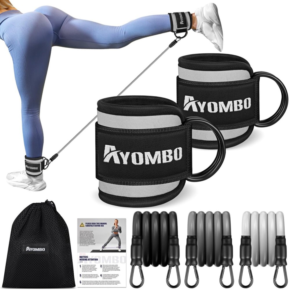 Ayombo Ankle Bands for Working Out, Resistance Bands with Cuffs for Kickbacks Hip, Home Fitness Equipment for Legs Glutes, Exercise Bands for Butt Lift Women, Achieve Stronger and Firmer Lower Body