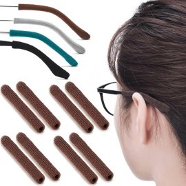 IYOOH 4 Pairs Upgrade Soft Glasses Ear Cushion, Anti Slip Knitting Cotton Eye Glasses Ear Grippers, Comfort Temple Sleeves Tips Eyeglass Ear Pads, Non Slip Eyeglass Grips for Behind the Ear (Brown)