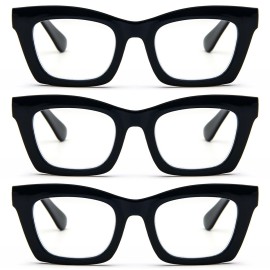 REAVEE 3 Pack Oprah Style Reading Glasses for Women Blue Light Blocking, Oversized Cute Square Computer Readers with Spring Hinge, Black 2.5