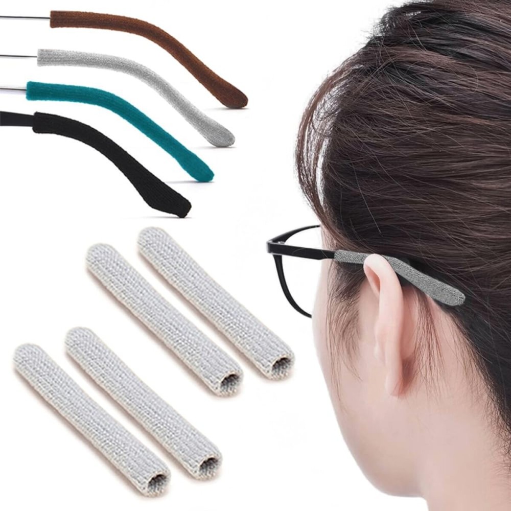IYOOH 2 Pairs Upgrade Soft Glasses Ear Cushion, Anti Slip Knitting Cotton Eye Glasses Ear Grippers, Comfort Temple Sleeves Tips Eyeglass Ear Pads, Non Slip Eyeglass Grips for Behind the Ear (Grey)