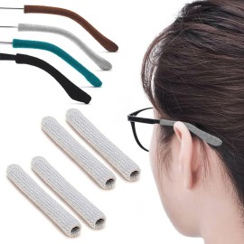 IYOOH 2 Pairs Upgrade Soft Glasses Ear Cushion, Anti Slip Knitting Cotton Eye Glasses Ear Grippers, Comfort Temple Sleeves Tips Eyeglass Ear Pads, Non Slip Eyeglass Grips for Behind the Ear (Grey)