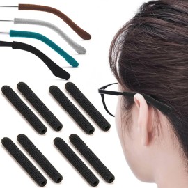 IYOOH 4 Pairs Upgrade Soft Glasses Ear Cushion, Anti Slip Knitting Cotton Eye Glasses Ear Grippers, Comfort Temple Sleeves Tips Eyeglass Ear Pads, Non Slip Eyeglass Grips for Behind the Ear (Black)