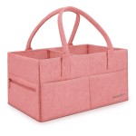 Runsabay. Diaper Caddy Organizer for Newborn Baby Essentials, Large Nursery Storage Bin, Car Organizer for Baby Diapers and Wipes, Baby Basket with Handles - Pink