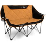 FAIR WIND Oversized Fully Padded Camping Chair Folding Loveseat Camping Couch Double Duo Chair Heavy Duty Quad Fold Arm Chair with Cup Hold - Supports 650 LBS Orange