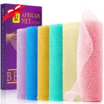 UJFQBH 6 Pieces African Net Sponge Long Bath Sponge Exfoliating Shower Body Scrubber for Daily Use, Terrific for Smoother Skin - Back Scrubber for a Refreshing Experience (Purple - Orange)