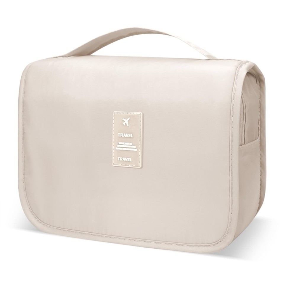 Lcsmaokin Large Capacity Toiletry Bag Travel Bag with Hanging Hook for Men and Women Waterproof Travel Cosmetic Bag Bathroom Storage Bag for Brushes Set, Full-Sized Shampoo,Accessories(Beige)