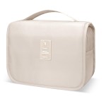 Lcsmaokin Large Capacity Toiletry Bag Travel Bag with Hanging Hook for Men and Women Waterproof Travel Cosmetic Bag Bathroom Storage Bag for Brushes Set, Full-Sized Shampoo,Accessories(Beige)