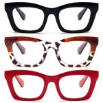 REAVEE 3 Pack Oprah Style Reading Glasses for Women Blue Light Blocking, Oversized Cute Square Fashion Computer Readers with Spring Hinge 4.0