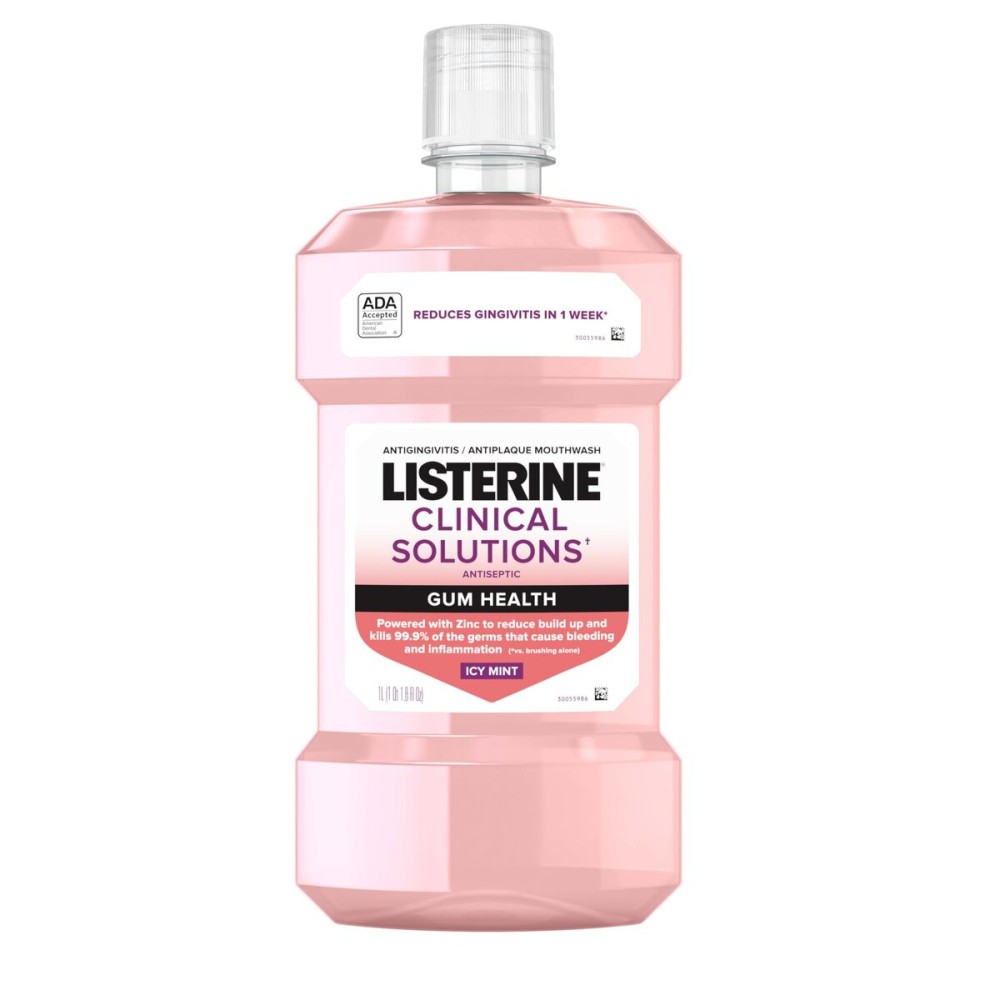 Listerine Clinical Solutions Gum Health Antiseptic Mouthwash, Antigingivitis & Antiplaque Oral Rinse Helps Prevent Plaque Buildup & Immediately Kills Germs for Healthier Gums, ICY Mint, 1 L