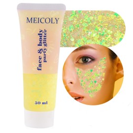 MEICOLY Chameleon Yellow Body Glitter,Chunky Yellow Face Glitter for Halloween,Color Changing Mermaid Hair Glitter Face Paint,Festival Party Cheer Glitter,50ml