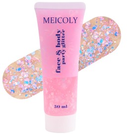MEICOLY Chameleon Baby Pink Body Glitter,Pink Turn to Purple Face Glitter Paint,Color Changing Mermaid Face Glitter Gel for Halloween,Chunky Glitter for Face Body Hair,Festival Party Glitter Makeup